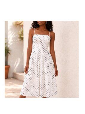 Polka Dot Midi Sundress White Black Fit & Flare Lined Sample FORE Small NWT